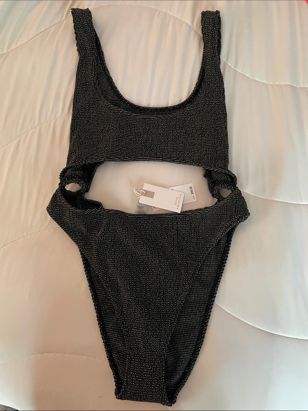 $99 msrp NWT Good American Black Shimmer Af sculpt monokini swimsuit size 5/6